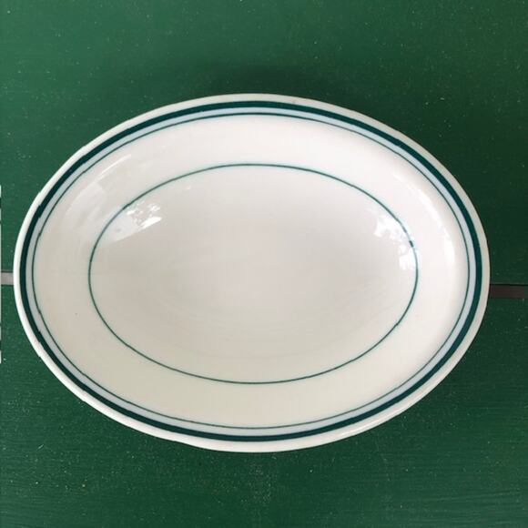 Vintage Walker China White & Green Stripe Diner Ware Ironstone Oval Soap Dish - Picture 2 of 7